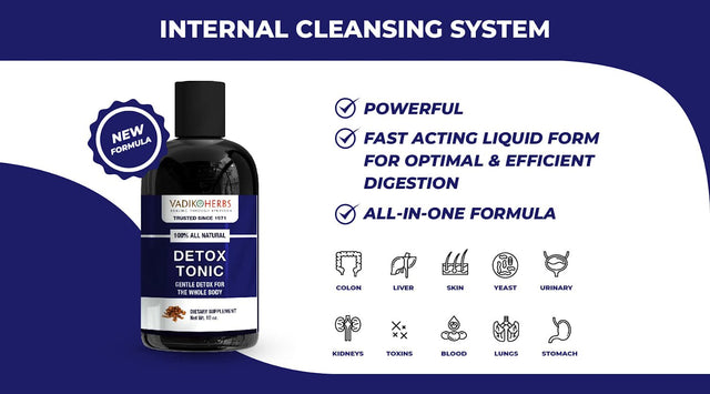 Detox Tonic-Cleanse Detox Drink, Ultimate Body Detox for Men and Women 10 Oz. , Liver Cleanse, Extra Strength Detoxification by Vadik Herbs | Fast Acting Liquid Form