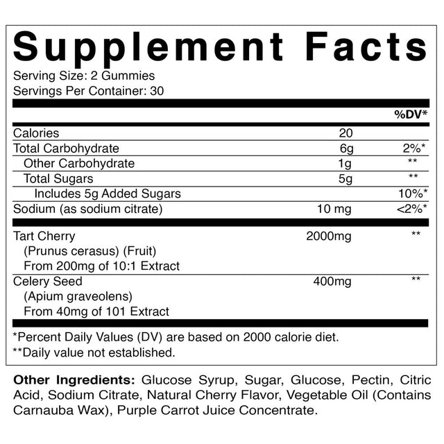 Vitamatic Tart Cherry with Celery Seed Gummies - 2400 Mg Serving - Powerful Uric Acid Cleanse for Joint Comfort, Healthy Sleep Cycles & Muscle Recovery