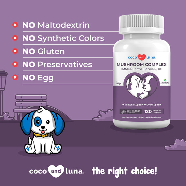 Coco and Luna Mushroom Complex Immune Support for Dogs 120 Chewable Tablets