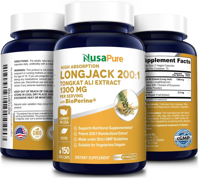 Nusapure Longjack Tongkat Ali 260,000Mg 150 Veggie Caps (Non-Gmo, Gluten Free) Bioperine