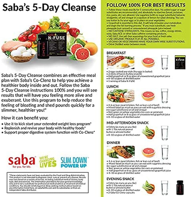 Saba Co-Clenz - 5 Day Cleanse for Men & Women-Supports Healthy Bowel Movements- Detox, Colon Health, Helps Constipation -30 Capsules,