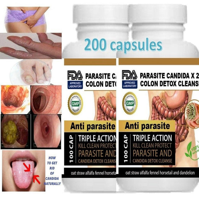 Parasite Candida Colon Detox Cleanse Triple Action 100 Capsules 2 Pack