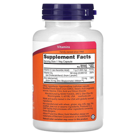 NOW Foods - Vitamin C-1000 Zinc & Vitamin D-3 - 100 Veg Capsules