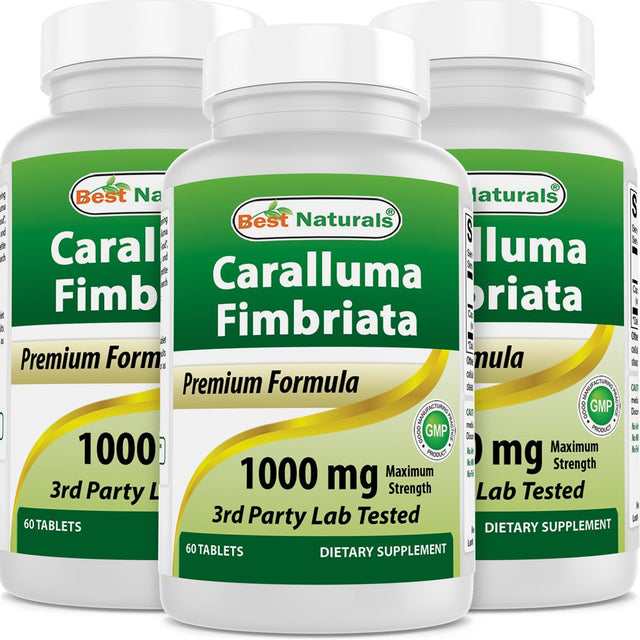 3 Pack Best Naturals Caralluma Fimbriata 1000 Mg 60 Tablets | Appetite Suppressant and Weight Loss Diet Supplement (Total 180 Tablets)