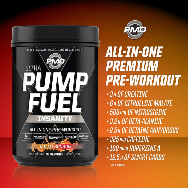 PMD Sports Sports Ultra Pump Fuel Insanity - Pre Workout - Miami Sunrise (30 Servings) Sports Omega Cuts Elite Thermogenic Fat Burner (90 Softgels)