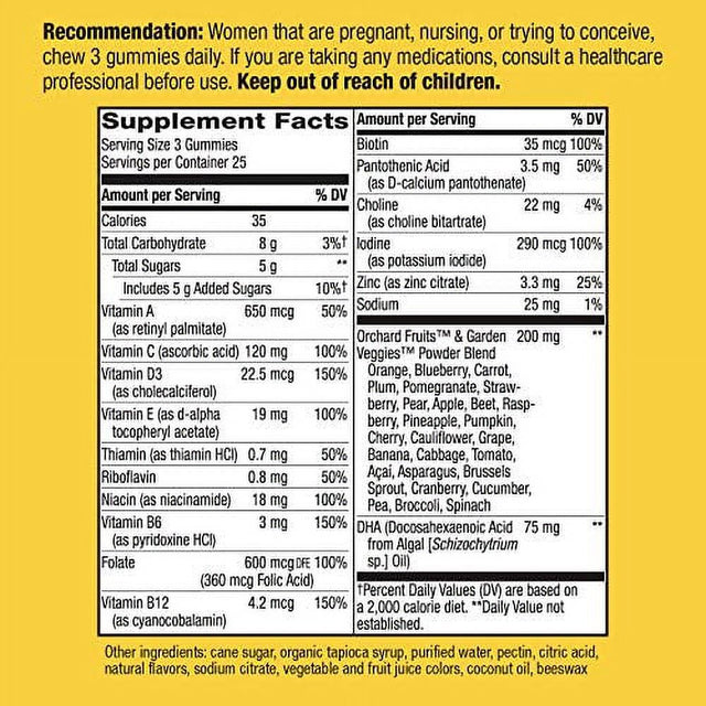 Natureâ€™S Way Alive! Complete Premium Prenatal Gummy Multivitamin, High Potency Folate, Plant-Based DHA, Vegetarian, Strawberry and Lemon Flavored Gummies, 75 Gummies