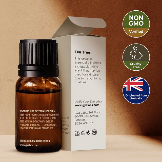 Gya Labs Australian Organic Tea Tree Oil for Skin - Natural Tea Tree Oil for Hair - Tea Tree Oil for Face - Tea Tree Essential Oil for Toenails, Scalp & Piercings (0.34 Fl Oz)