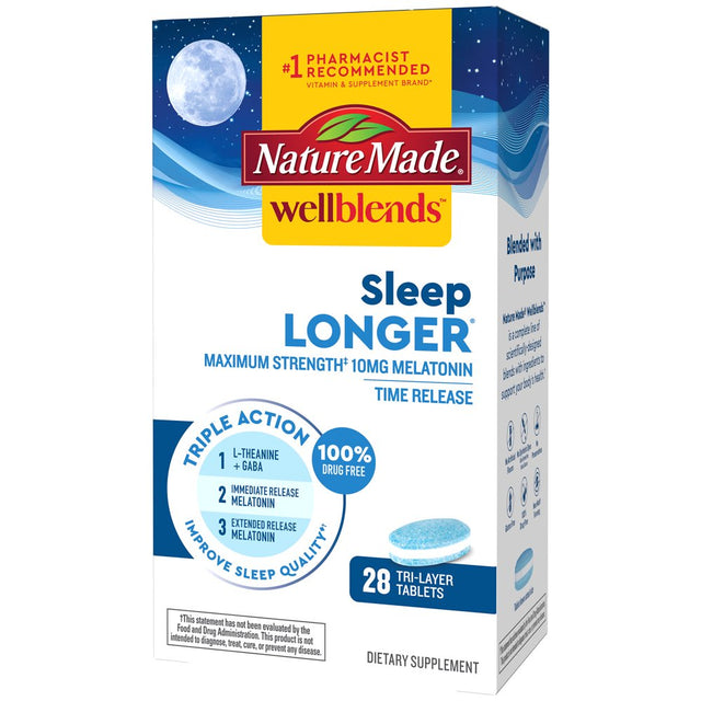 Nature Made Wellblends Sleep Longer Tablets, Melatonin 10Mg, L Theanine, GABA, 28 Count