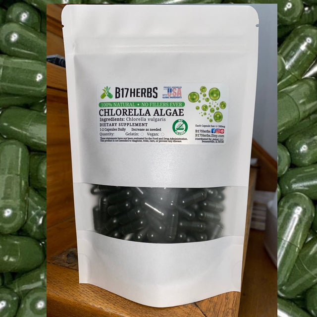 Chlorella Caps | 500Mg | Superfood | Nutrition | Algae | Chlorophyll | Herbs | Minerals | Natural | B17 Herbs Bulk Purchase 300 Caps