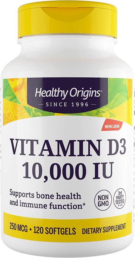 Healthy Origins Vitamin D3 10,000 IU (Non-Gmo, High Potency, Bone Support, Immune Support, Gluten Free), 120 Softgels