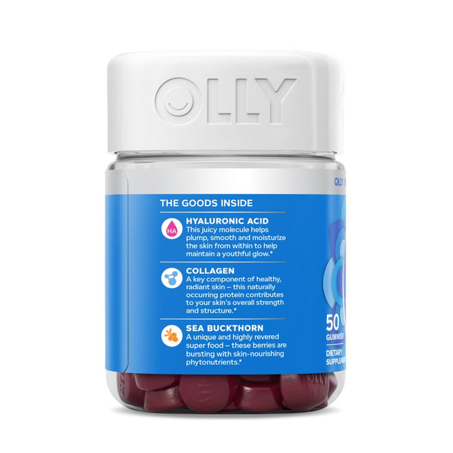 OLLY Glowing Skin Vitamin Gummy with Hyaluronic Acid, Supplement, Plump Berry, 50 Ct