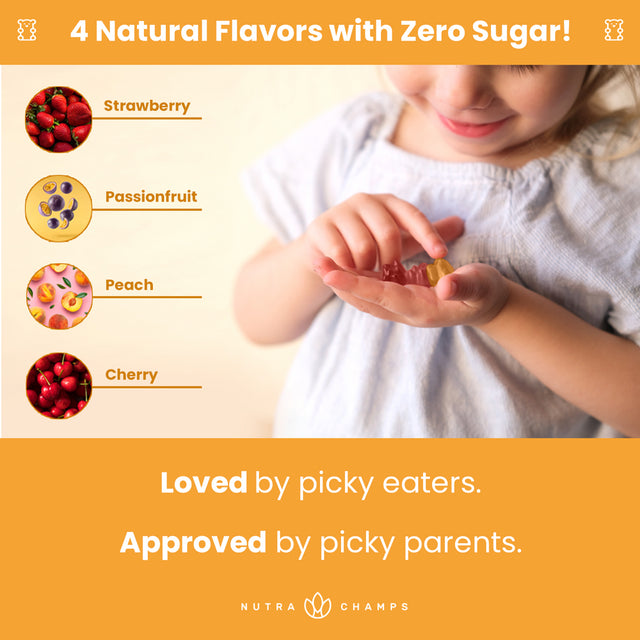 Nutrachamps Kids Multivitamin Gummies | Multivitamin for Kids | Sugar Free Kids Vitamins | Vegan & Non-Gmo | Gluten Free | Strawberry, Passionfruit, Peach & Cherry | 120 Gummy Vitamins for Kids