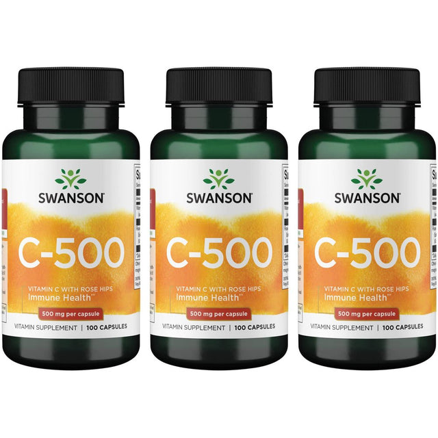 Swanson C-500 - Vitamin C with Rose Hips 500 Mg 100 Caps 3 Pack