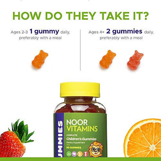 Noorvitamins Kids Formula Daily Gummy Multivitamin: Vitamin C, D3, and Zinc for Immunity, B6 & B12 for Energy. Non-Gmo, Allergen & Gluten Free Halal Gummy - 90 Count