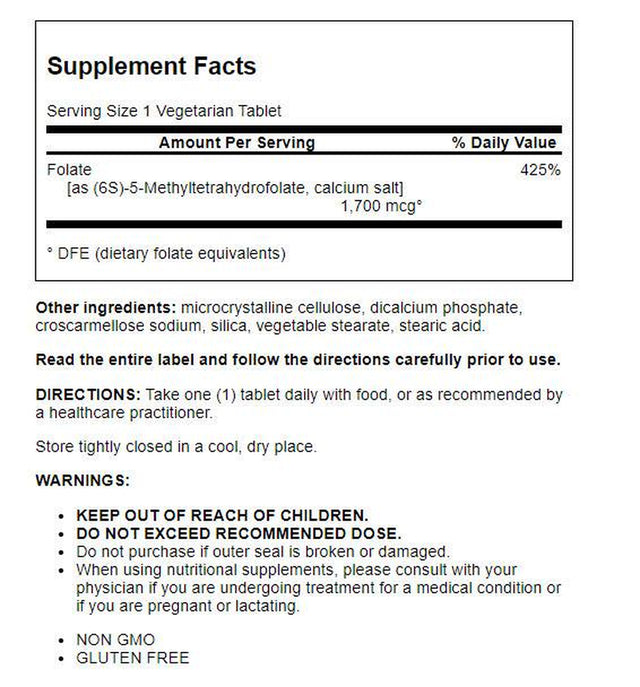 Life Extension Optimized Folate – L-Methylfolate – Heart & Brain Support, Healthy Homocysteine Levels – Non-Gmo, Gluten-Free, Vegetarian – 1700 Mcg DFE, 100 Vegetarian Tablets