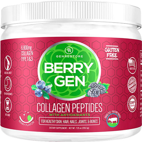 Berry Gen: Restore Collagen Powder with Antioxidants from Blackberry and Blueberry Extracts - 60 Servings - Natural Dual Action Formula - Supports Joints, Hair, Skin, and Nails - Made in the USA