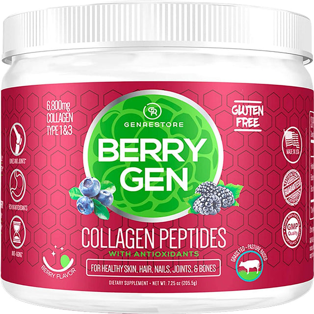 Berry Gen: Restore Collagen Powder with Antioxidants from Blackberry and Blueberry Extracts - 90 Servings - Natural Dual Action Formula - Supports Joints, Hair, Skin, and Nails - Made in the USA