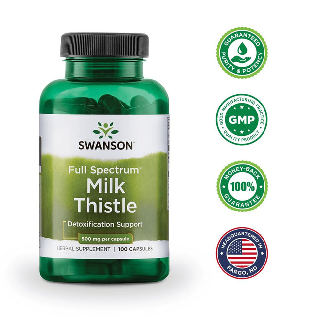 Swanson Full Spectrum Milk Thistle, Helps Support Overall Liver Health, 500 Mg, 100 Capsules