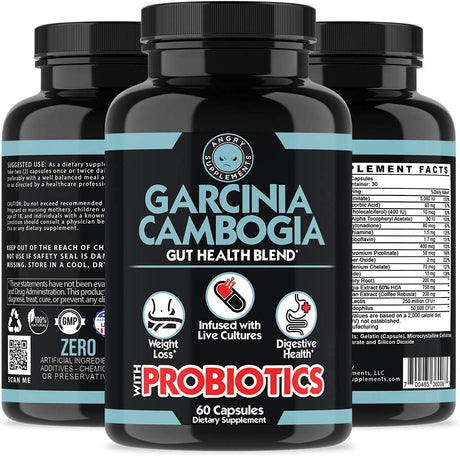 Garcinia Cambogia with Probiotics, Weight Loss and Gut Health Blend Capsules, All-Natural Detox Remedy for Healthy Weight, Regularity and Digestion Formula (1-Bottle)