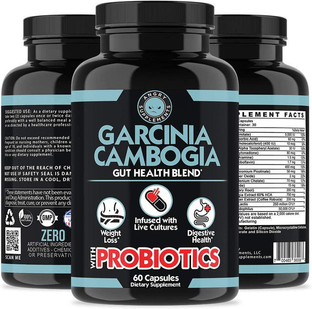 Garcinia Cambogia with Probiotics, Weight Loss and Gut Health Blend Capsules, All-Natural Detox Remedy for Healthy Weight, Regularity and Digestion Formula (1-Bottle)