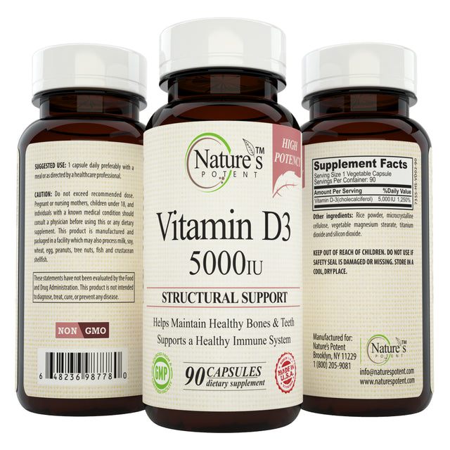 Nature'S Potent Vitamin D3 5000 IU, (90 Capsules)