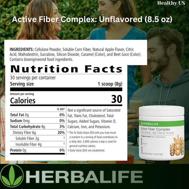 Herbalife Unflavored Active Fiber Complex: (210G) 7.4 Oz. for Digestive Health, Natural Flavor, Gluten-Free, 10 Calories