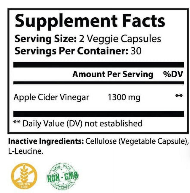 #GYMKITTY #ACV Apple Cider Vinegar 1,300Mg Capsules, 60 Count