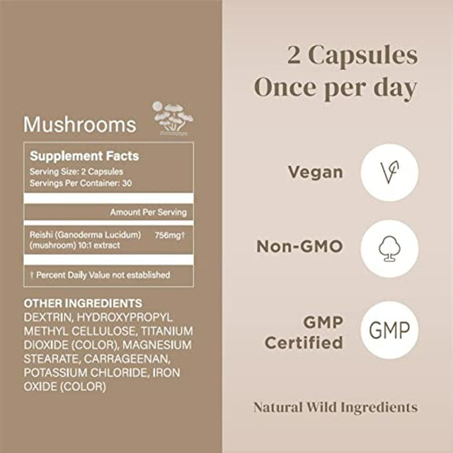 Vita Green Immune Support Reishi Mushroom Lingzhi Supplement, 60 Capsules