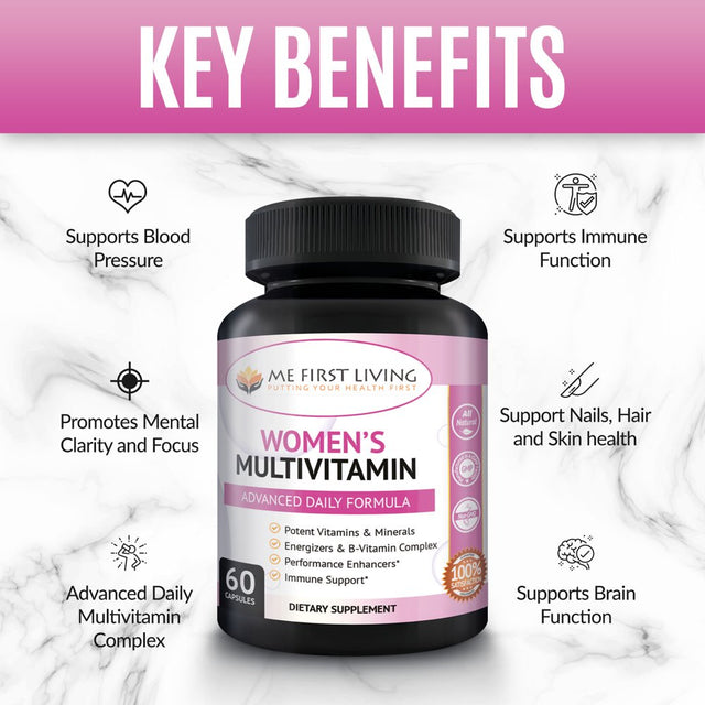 Me First Living Women'S Daily Multivitamin/Multimineral with Vitamins and Minerals, Green Tea, Magnesium, Biotin, Zinc, Calcium, Antioxidant for Women, Heart & Breast Health - 60 Multivitamins