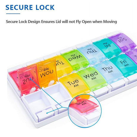 AM/PM Weekly 7 Day Pill Organizer Large Daily Pill Cases Box with Easy Push Button Design for Pills Vitamin Fish Oil Supplements Organizers,Colorful