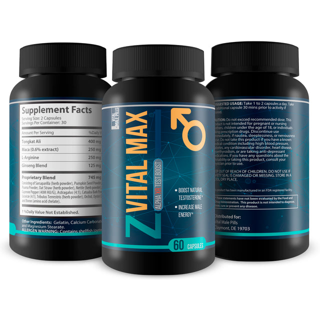 Z Vital Max - Alpha XR Test Boost - Help Boost Natural Testosterone - Increase Male Energy - 30 Servings