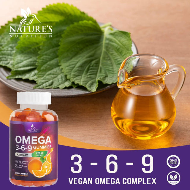 Omega 3 6 9 Vegan Gummies - Triple Strength Omega 3 Supplement Essential Oil Gummy - Omega 369 Heart Support and Brain Support for Women, Men & Pregnant Women, Non-Gmo, Orange Flavor - 120 Gummies