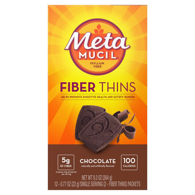 Metamucil Fiber Thins, Psyllium Husk Fiber Supplement for Digestive Health, Chocolate, 12 Count