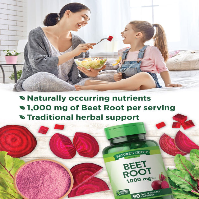 Beet Root Capsules | 1000Mg | 90 Pills | Herbal Extract | Gluten Free & Non-Gmo Supplement | by Nature'S Truth