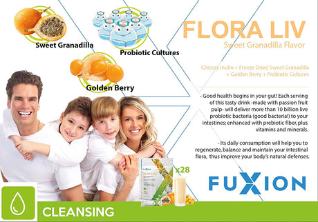 Promo Fuxion Flora Liv 41 Sachets - 10 Billion CFU Active Probiotics as Good Bacteria & Prebotic Fiber from Chicory Nulin