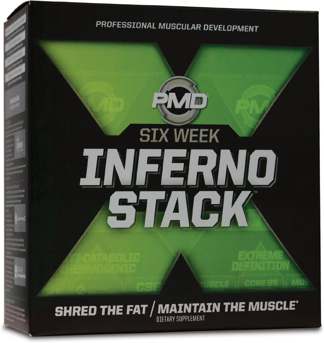 PMD Sports Six Week Inferno Stack - Maximum Strength Fat Burner and CLA Omega Fatty Acid to Lose Fat Fast and Increase Muscle Tone - Arsenal X Inferno/120 Liquid Gels, Omega Cuts Elite/180 Softgels