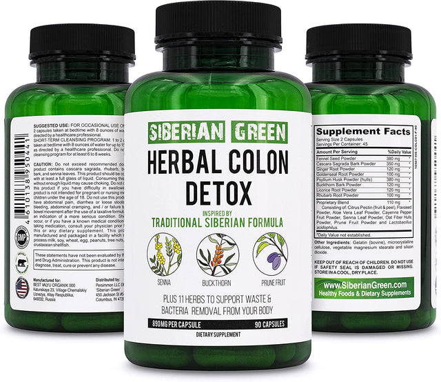 Herbal Colon Detox with Senna Buckthorn Prune Fruit 90 Capsules – Traditional Siberian Formula 14 Herbs & Probiotic to Cleanse Colon and Detox Body