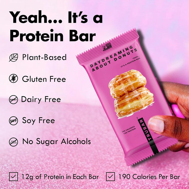 TRUBAR Vegan Protein Bars - Soy Free, Dairy Free, Gluten Free Protein Bars - No Sugar Alcohols - Non-Gmo - 12G of Protein - Daydreaming about Donuts - 12 Count