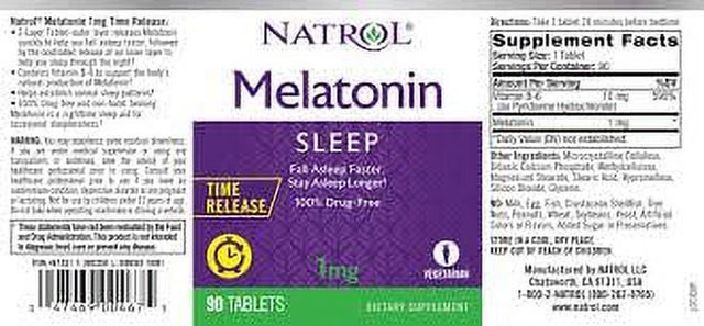 Natrol, Melatonin, Time Release, 1 Mg, 90 Tablets