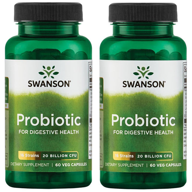 Swanson Probiotic for Digestive Health 20 Billion Cfu 60 Veg Caps 2 Pack