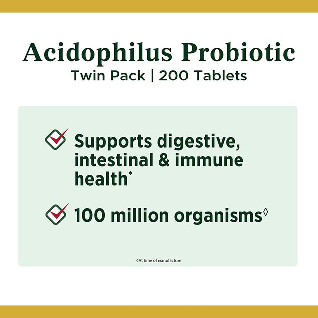 Acidophilus Probiotic, Daily Probiotic Supplement, Supports Digestive Health, Twin Pack, 200 Tablets