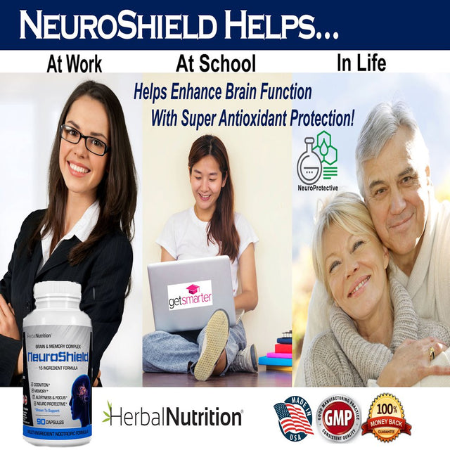 Neuroshield Advanced Memory Formula, Brian Boosting Ingredients, Bacopa, Huperzine-A & More Three Bottles