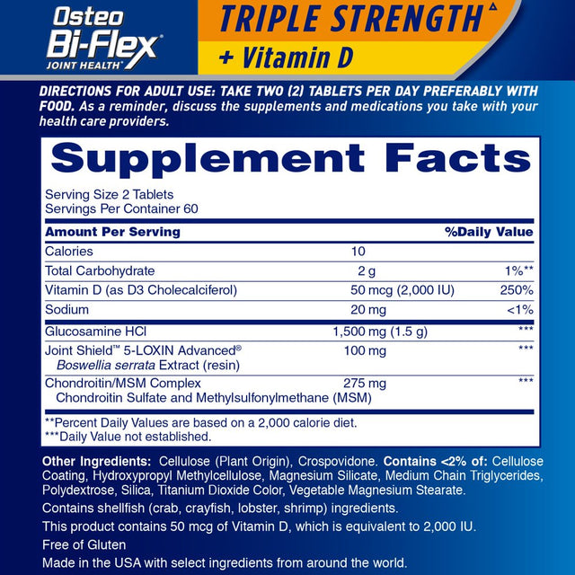 Osteo Bi-Flex Triple Strength Joint Health Supplements, Vitamin D and Glucosamine Chondroitin Tablets, 160 Count