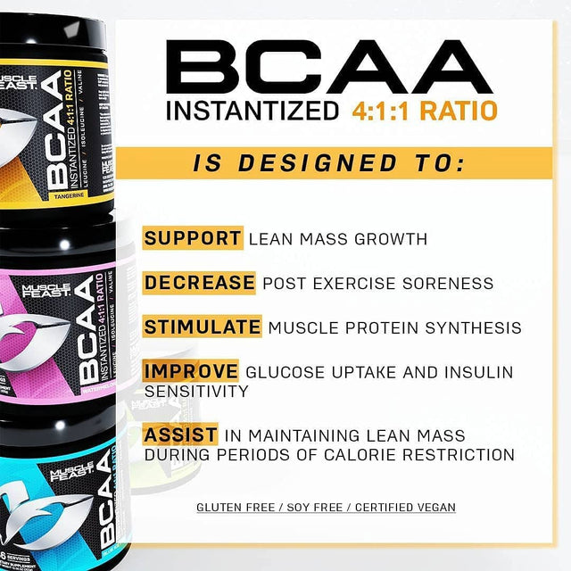 Muscle Feast Vegan BCAA Powder 4:1:1 Ratio Keto Friendly Sugar Free Post Workout Recovery, Unflavored, 300G…