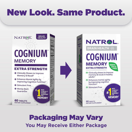 Natrol Cognium Memory Extra Strength Silk Protein Hydrolysate 200Mg, Dietary Supplement for Brain Health and Memory Support, 60 Tablets, 30 Day Supply