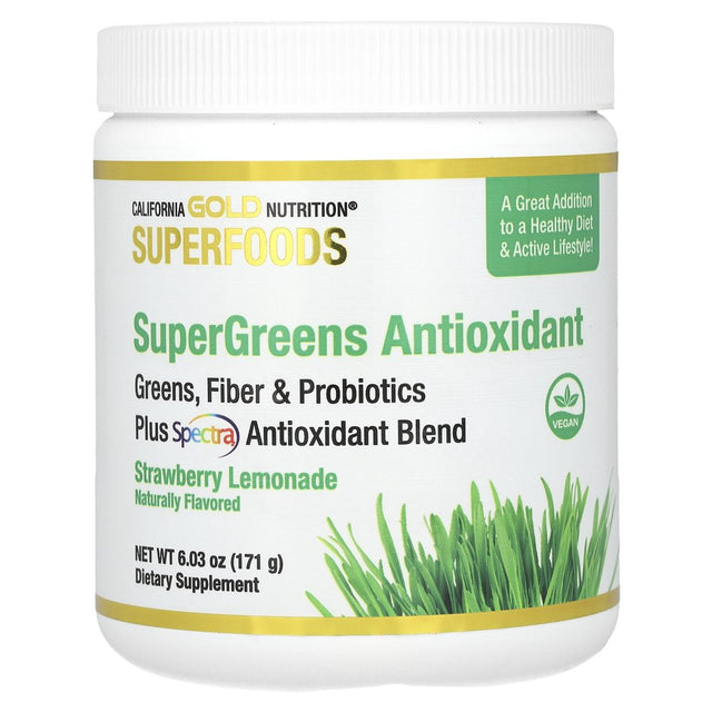 Supergreens Antioxidant, Greens, Fiber & Probiotics, Strawberry Lemonade, 6.03 Oz (171 G)