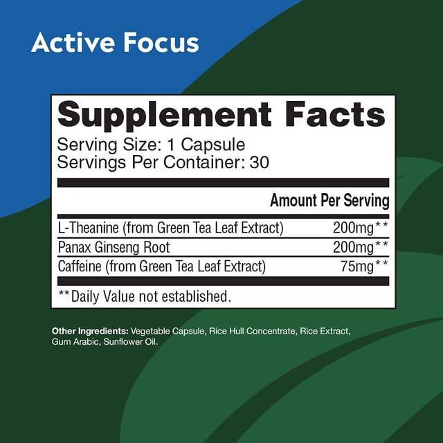 Stem & Root Active Focus Herbal Supplements with Caffeine, L-Theanine, & Ginseng to Support a Clear Mind, Improve Attention, Concentration, & Focus Capsules - 30 Ct