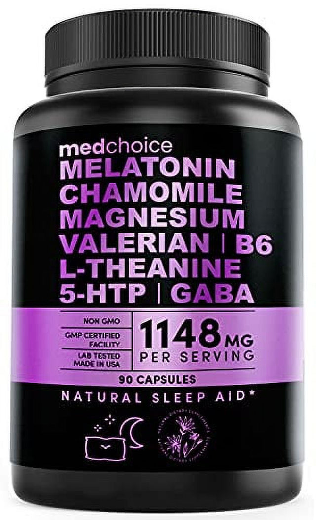 10-In-1 Melatonin 6Mg Natural Sleep Aid, Sleep Supplement W L Theanine, 5 HTP, GABA, Valerian Root, Chamomile, Vitamin B6, Magnesium for Sleep, Stress & Mood Support - Melatonin for Adults 90 Count