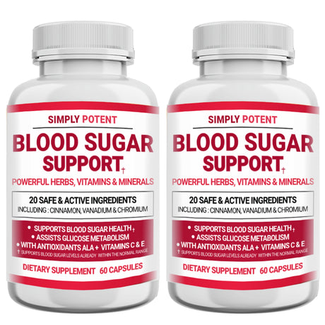 Blood Sugar Support Supplement, 20 Vitamins & Herbs for Diabetics, Sugar Balance & Insulin Resistance, 60 Capsules - Pack of 2