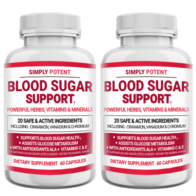 Blood Sugar Support Supplement, 20 Vitamins & Herbs for Diabetics, Sugar Balance & Insulin Resistance, 60 Capsules - Pack of 2